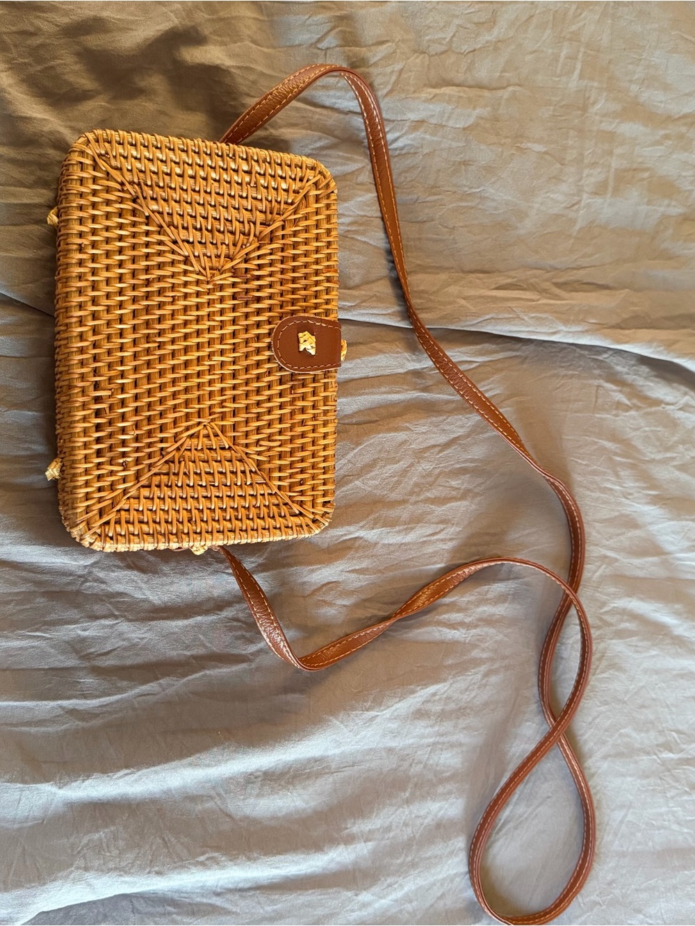 Woven Straw Crossbody Bag in Tan
